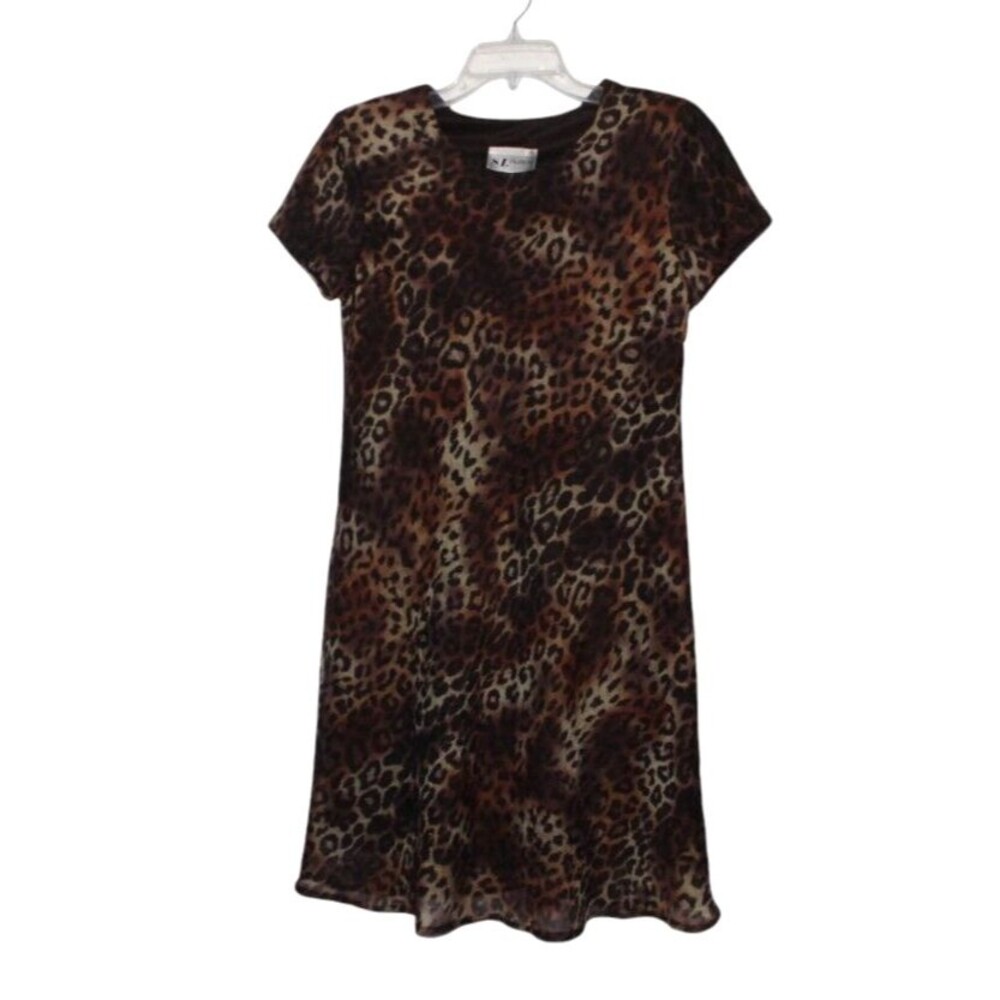 SL Fashions Crinkle Animal Print Fully Lined Sheath Dress Short Sleeve Sz 10 NWT